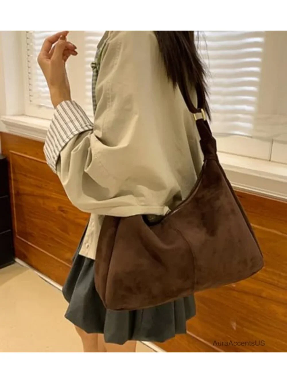 Slouchy Suede Hobo Bag Women Underarm Shoulder Crossbody Purse
